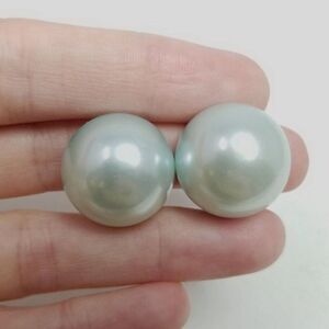 Vintage Icy Light Blue Faux Pearl Clip On Earrings, Dome Style Made in Japan